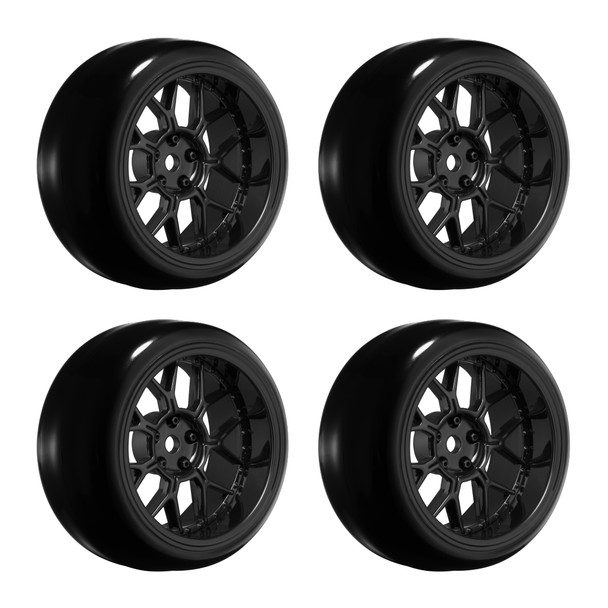 Louise R/C LNHA566T 1/10 Drift Tires w/ 14 Spoke Gloss Black Wheels (4Pcs)