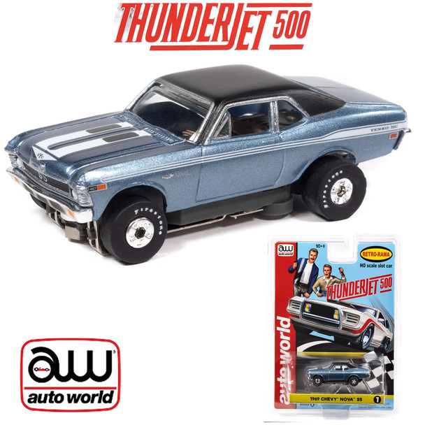 Auto World Thunderjet 1969 Chevy Nova Version B Metallic Blue HO Slot Car