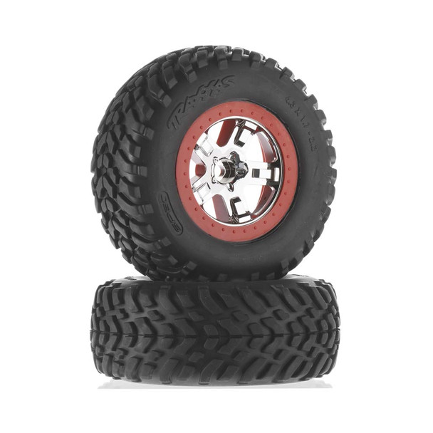 Traxxas 5888 2.2" Assembled Glued Beadlock SCT Chrome Off-Road Tires /Wheels Red