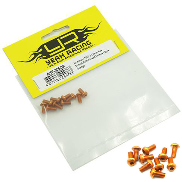 Yeah Racing AHP-306OR Aluminum 7075 3x6mm Hex Socket Button Head Screws (10) OR