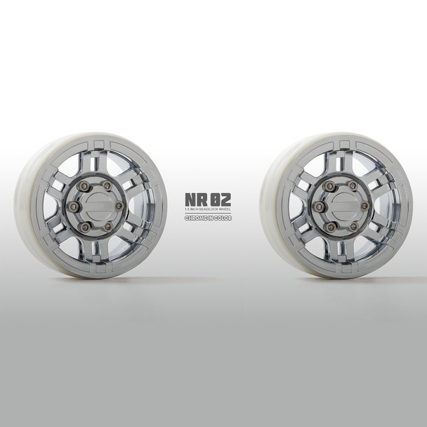 Gmade GM70265 1.9" NR02 Beadlock Wheels Chrome (2) for 1.9" Tires / 12mm Hex