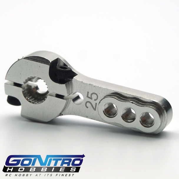 Go Nitro Hobbies 25T 3 Hole Aluminum Heavy Duty Servo Arm Silver Futaba / Savox