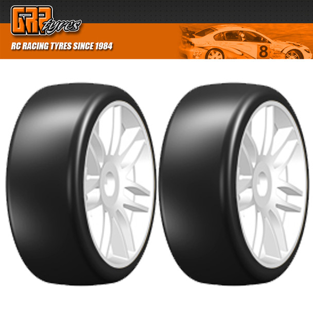 GRP GTH02-S2 1:8 GT T02 SLICK S2 XSoft Belted Tire w/ Spoked White Wheel (2)