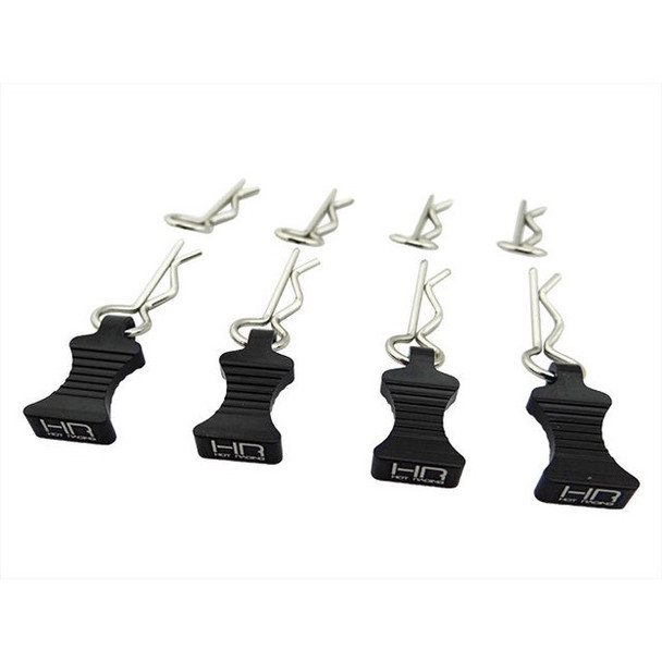 Hot Racing Black Aluminum EZ Pulls (4) Body Clips (8) : 1/10 Cars