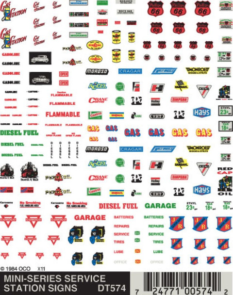Woodland Scenics Service Station Signs Decal Sheet DT574