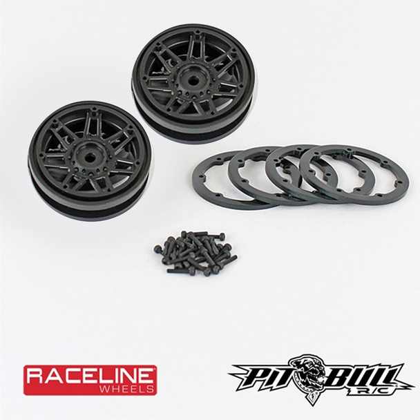 PITBULL 2.2 Raceline Black Beadlock Wheels #931 Injector w/ Rings PBW22931BG