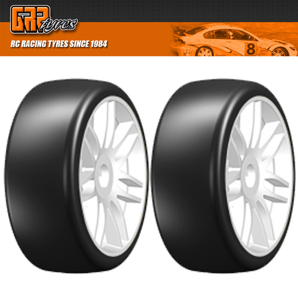 GRP GTH02-S1 1:8 GT T02 SLICK S1 XXSoft Belted Tire w/ Spoked White Wheel (2)