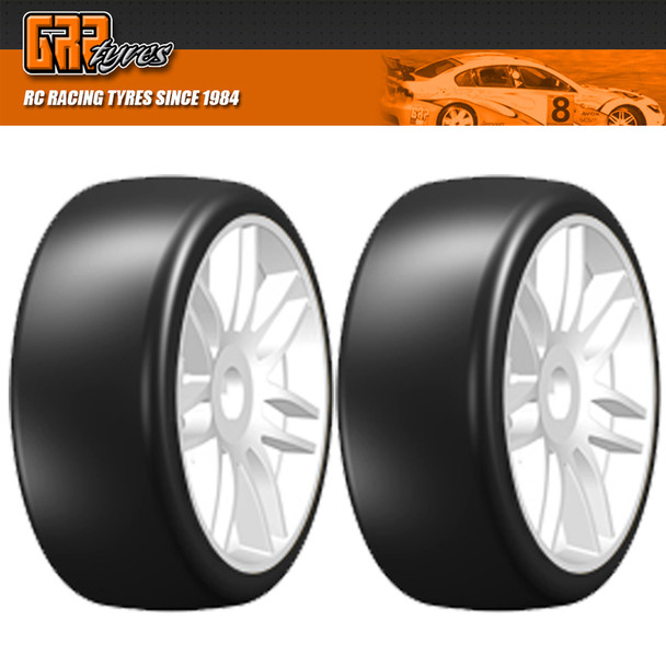 GRP GTH02-S1 1:8 GT T02 SLICK S1 XXSoft Belted Tire w/ Spoked White Wheel (2)