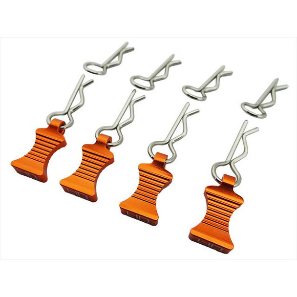 Hot Racing Orange Aluminum Ez Pulls (4) Body Clips (8) : 1/10 Cars