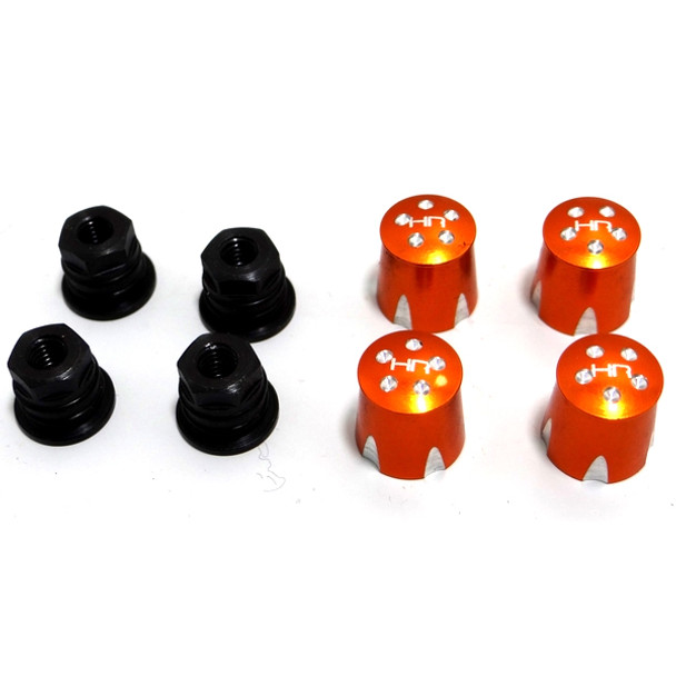 Hot Racing Aluminum Wheel Nut Caps & M4 Nuts Orange Mushroom Head (4)