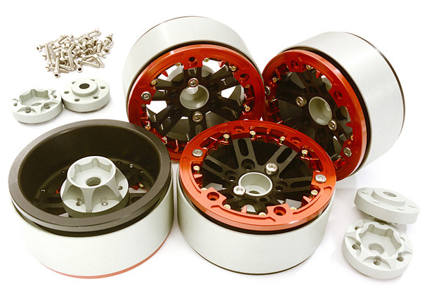 Integy Aluminum 1.9 D6 Spoke Wheels w/ 0 & +3 Adapters: TRX-4 C27927BLACKRED