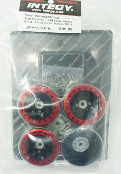 Integy Aluminum 1.9 8H Spoke Wheels w/ 0 & +3 Adapters: TRX-4 C28008REDBLACK