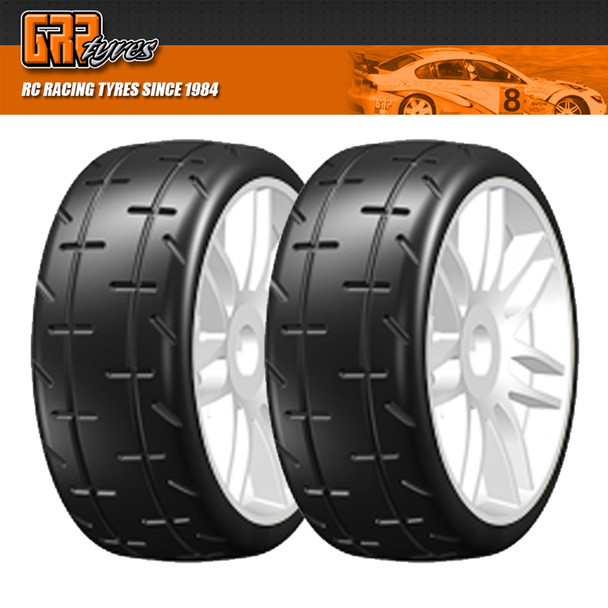 GRP GTJ01-S4 1:8 GT T01 REVO S4 SoftMedium Belted Tire w/ Spoked White Wheel (2)