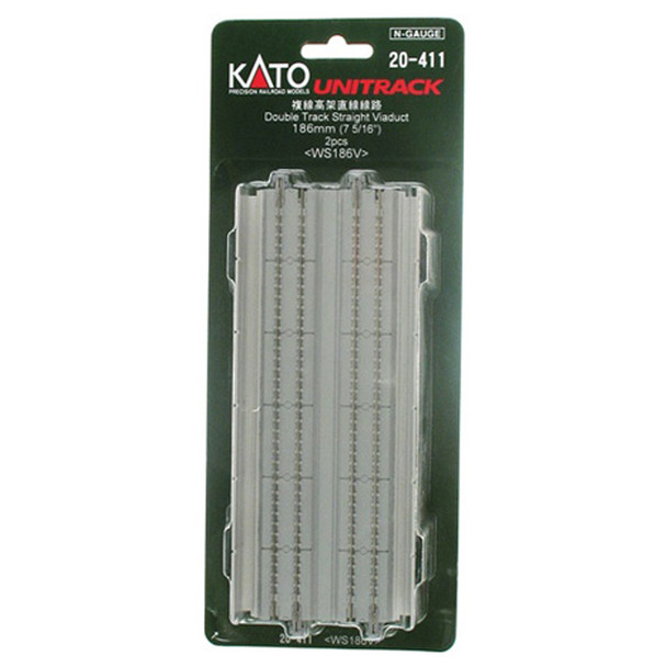 Kato 20-411 186mm 7-5/16" Straight Double Track Viaduct Concrete (2) : N Scale