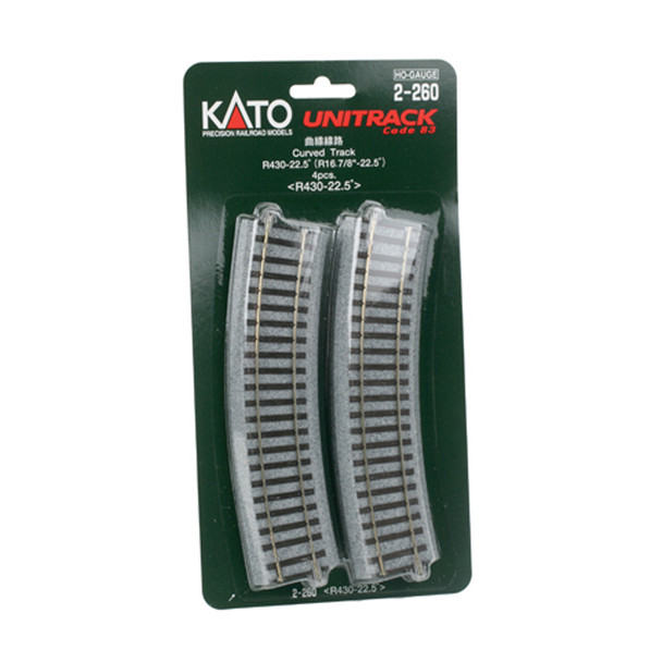 Kato 2-260 430mm 16-7/8" Radius Curve Track 22.5-Degree (4) : HO Scale