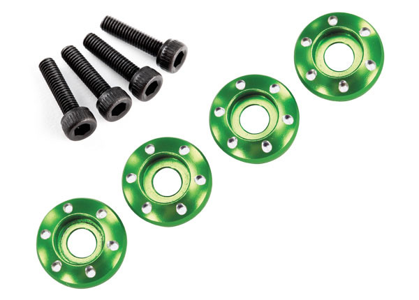 Traxxas Latrax 7668G Alum Wheel Nut Washers Green (4) w/Screws : LaTrax Teton
