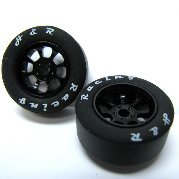 H&R Racing HR1110 Nascar Front Black Narrow Wheel w/ Silicone Tire 1/8 Axle (2) 1:24 Slot Car
