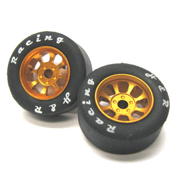 H&R Racing HR1113 Nascar Front Gold Narrow Wheel w/ Rubber Tire 1/8 Axle (2) 1:24 Slot Car