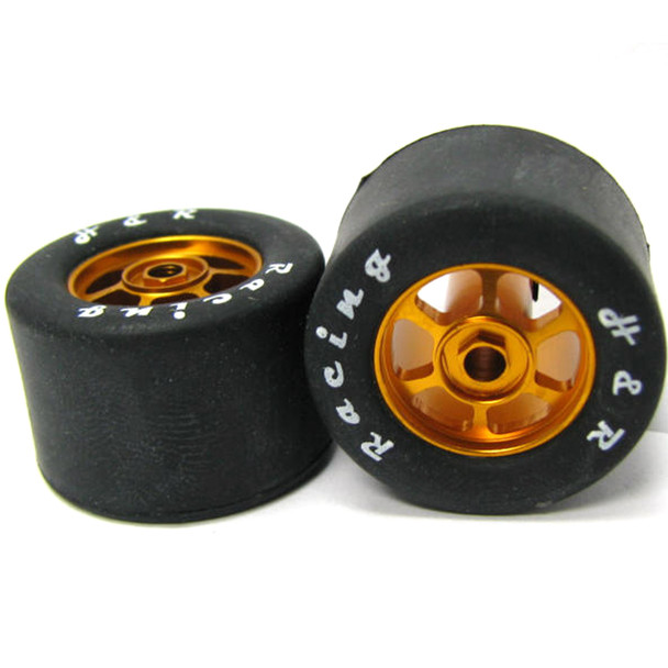 H&R Racing HR1361 6 Spoke 18mm Gold Wheel w/ Rubber Tire (2) 1:24 Slot Car