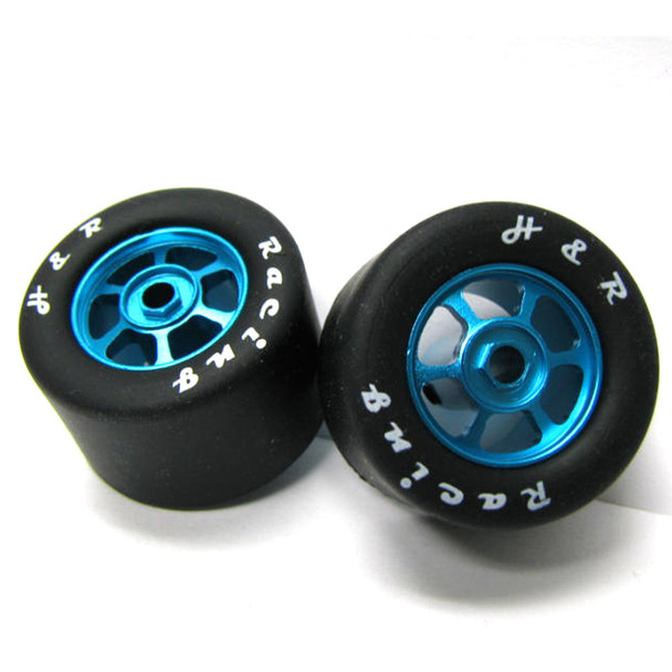 H&R Racing HR1366 6 Spoke 18mm Blue Wheel w/ Silicone Tire (2) 1:24 Slot Car