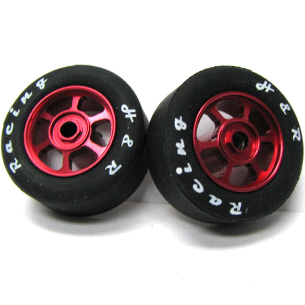 H&R Racing HR1369 6 Spoke 12mm Red Wheel w/ Rubber Tire (2) 1:24 Slot Car