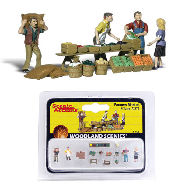 Woodland Scenics Accents A2170 Figures - Farmers Market - Pkg (14) N Scale