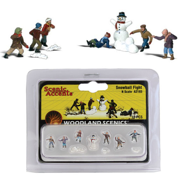 Woodland Scenics Accents A2183 Figures - Snowball Fight - Pkg (10) N Scale