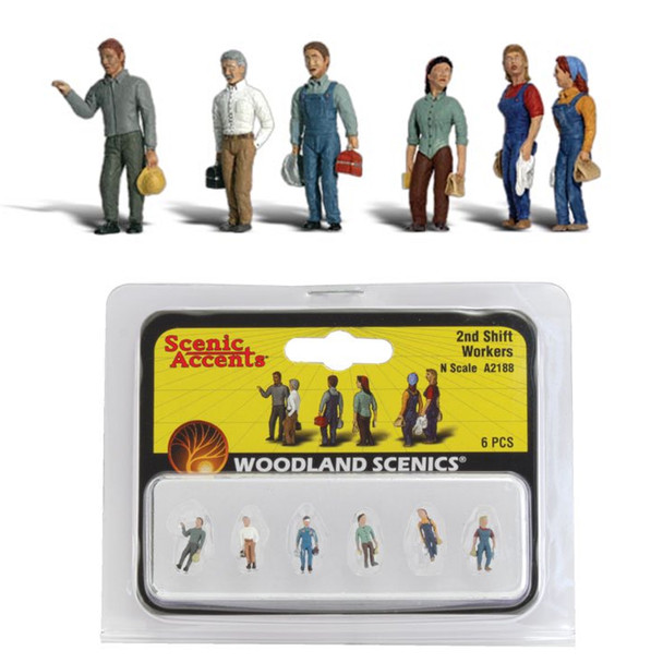 Woodland Scenics Accents A2188 Figures - 2nd Shift Workers - Pkg (6) N Scale