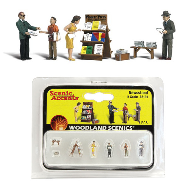 Woodland Scenics Accents A2191 Figures - Newsstand - Pkg (7) N Scale