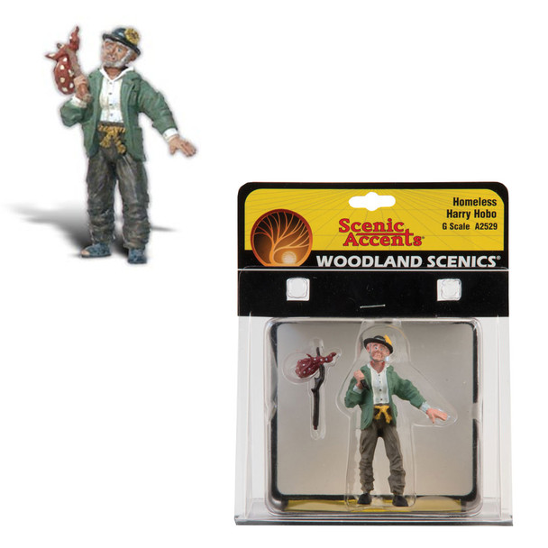 Woodland Scenics A2529 Homeless Harry Hobo w/ Red Pouch  G Scale