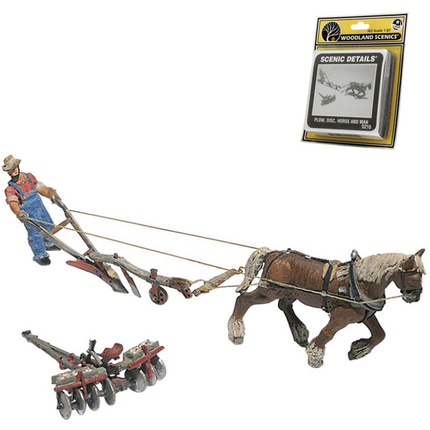 Woodland Scenics Farmer w/Horse/Plow/Disc Mtl Kit HO D210
