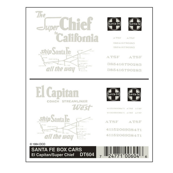 Woodland Scenics DT604 - Dry Transfer Decals - El Capitan / Super Chief (2) Car Set