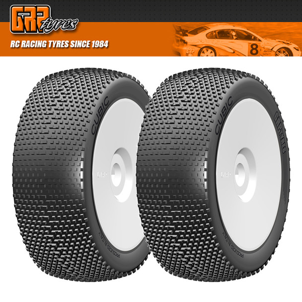 GRP GBX03A 1:8 Buggy CUBIC A Soft Mounted Tires w/ White Wheel (2) : F/R GRP GBX03A 1:8 Buggy CUBIC A Soft Mounted Tires w/ White Wheel (2) : F/R