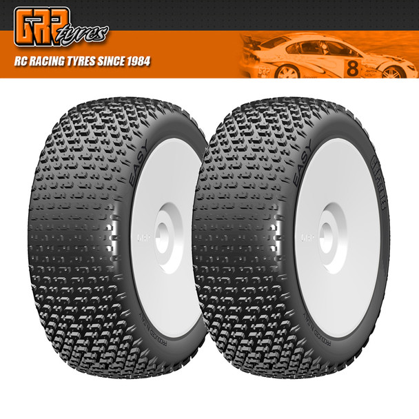 GRP GBX07X 1:8 Buggy EASY X ExtraSoft Mounted Tires w/ White Wheel (2) : F/R