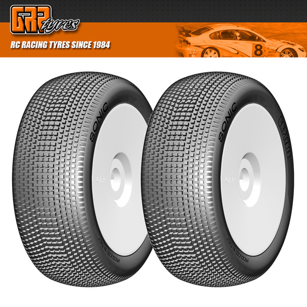 GRP GBX09X 1:8 Buggy SONIC  X ExtraSoft Mounted Tires w/ White Wheel (2) : F/R