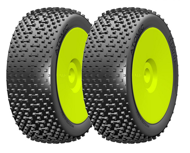 GRP GBY05B 1:8 Buggy ATOMIC B Medium Mounted Tires w/ Yellow Wheel (2) : F/R