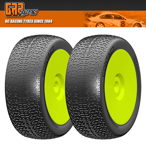 GRP GBY08X 1:8 Buggy CONTACT X ExtraSoft Mounted Tires w/ Yellow Wheel (2) : F/R