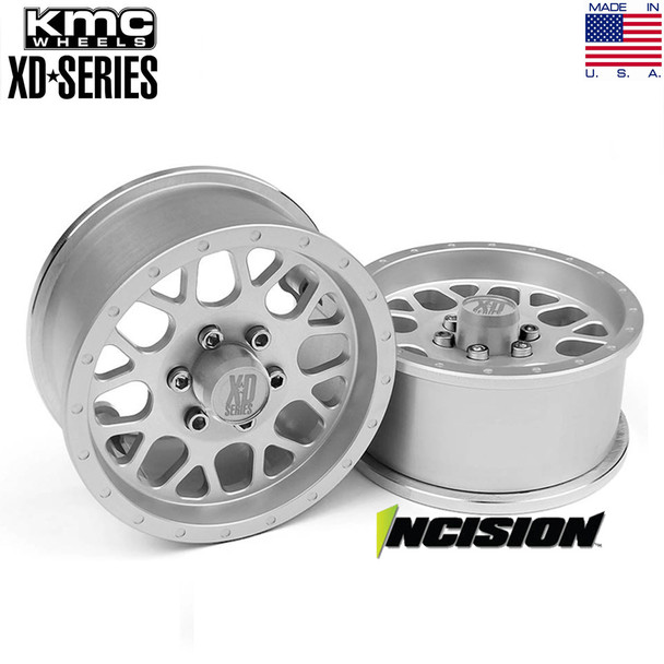 Incision IRC00111 Aluminum KMC XD820 Grenade 1.9 Beadlock Wheels Silver (2)