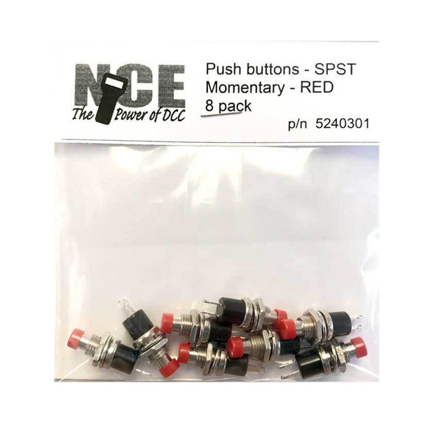 NCE 5240301 BTN8 Momentary SPST Normally Open Pushbutton Switch 8-Pack Red