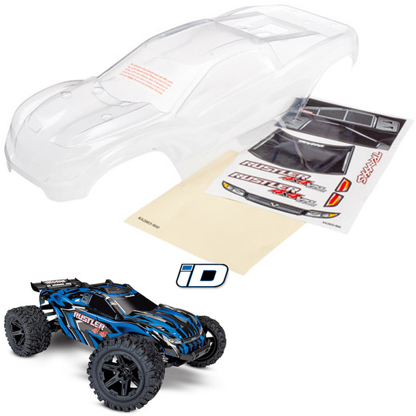 Traxxas 6717 Clear Body Req.Painting w/ Window / Grille / Lights Decal Sheet : Rustler 4x4