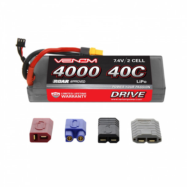 Venom 15056 DRIVE LiPo Battery 2S 7.4V 4000mAh 40C HC ROAR w/ Universal 2.0 Plug