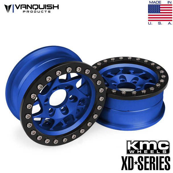 Vanquish KMC 1.9 XD127 Bully Blue w/Black Rings Aluminum Wheels (2) VPS07714