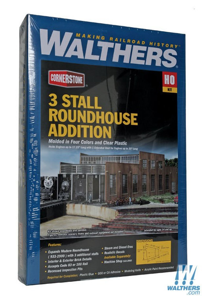 Walthers 933-2901 3-Stall Modern Roundhouse Addition Kit : HO Scale