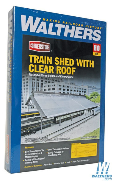 Walthers 933-2984 Train Shed w/ Clear Roof Kit 22-3/8 x 11-9/16 x 6-1/4" : HO Scale