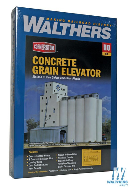 Walthers 933-3022 ADM (R) Concrete Grain Elevator Kit : HO Scale