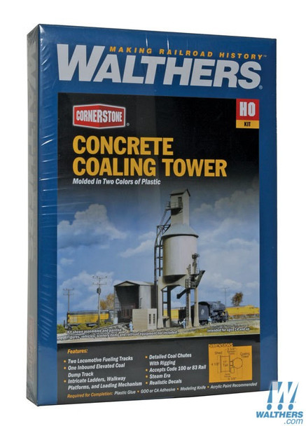 Walthers 933-3042 Concrete Coaling Tower Kit Tower & Shed: 4-1/8 x 6-3/8 x 11" : HO Scale