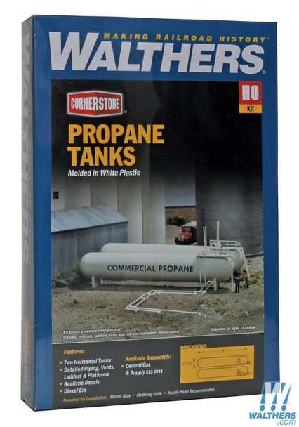 Walthers 933-3129 Propane Tanks Kit - Each: 9 x 1-1/2" Pkg (2) : HO Scale