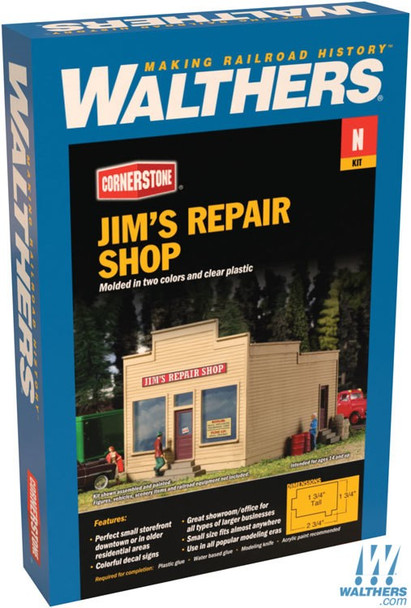 Walthers 933-3229 Jim's Repair Shop Kit - 2-3/4 x 1-3/4 x 1-3/4" : N Scale