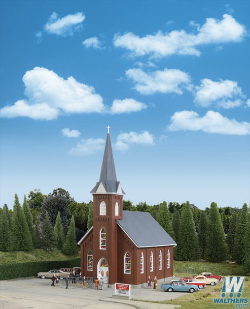 Walthers 933-3496 Brick Church Kit - 8-1/16 x 4-9/16 x 10-3/4" : HO Scale