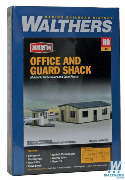 Walthers 933-3517 Office & Guard Shack Kit - Office: 4-1/8 x 3 x 1-1/2" : HO Scale